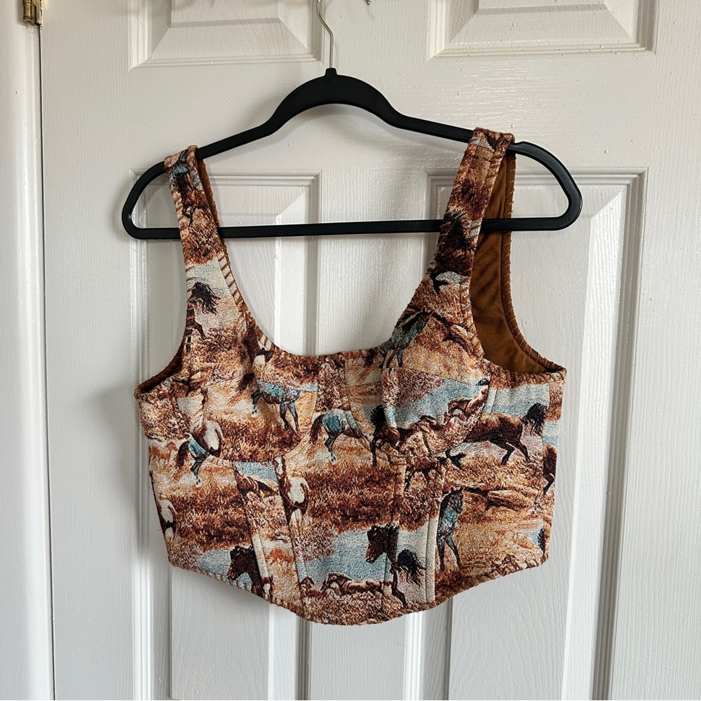 SOLDBrown Horse Print Crop Tank Top
